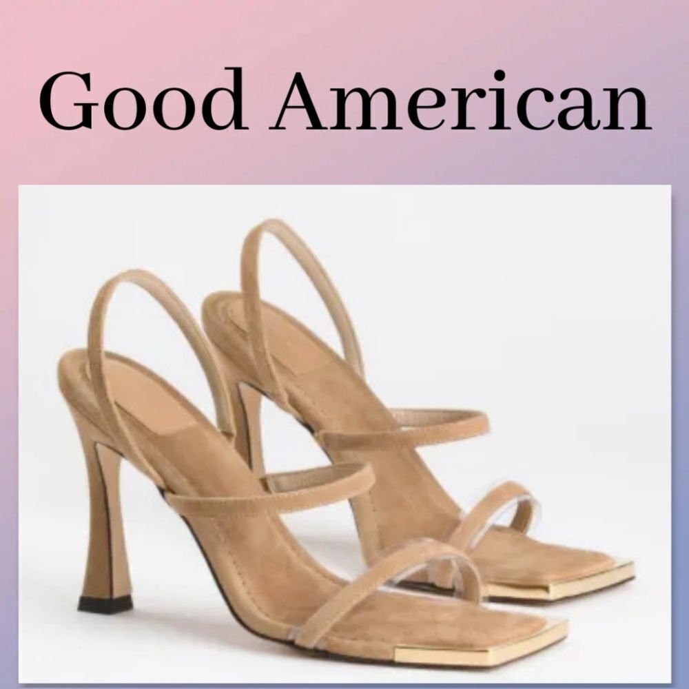 NIB Good American Shoes Good American Standout Square Toe Suede Beige